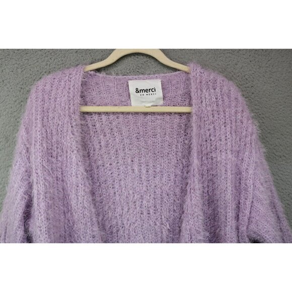 & Merci Eyelash Knit Open Front Purple Sweater-Size Small-Oversized-Soft - Picture 2 of 6